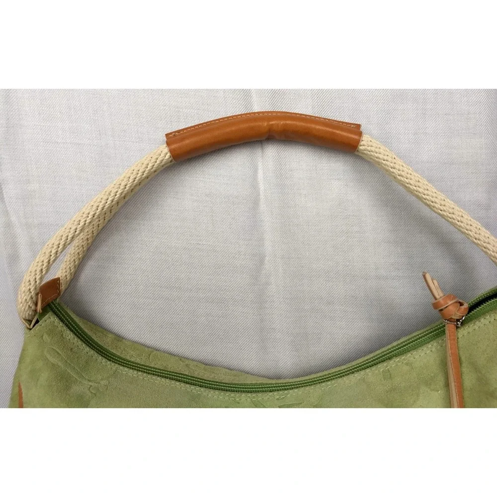 Claudia Firenze Italian Suede Leather Hobo Bag Pale Green Tan Trim Floral Zipper